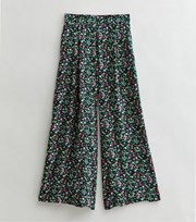 New Look Tall Black Ditsy Floral Wide Leg Crop Trousers